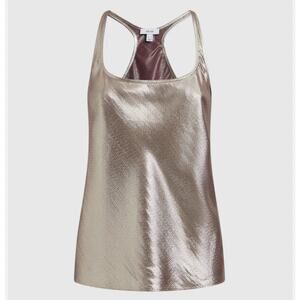 Reiss Silk Gold Top Lilly Metallic Scoop Neck Racerback Vest Tank Size US 6